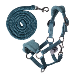 HKM Oglavka podložena,nastavljiva & povodec: turkizna